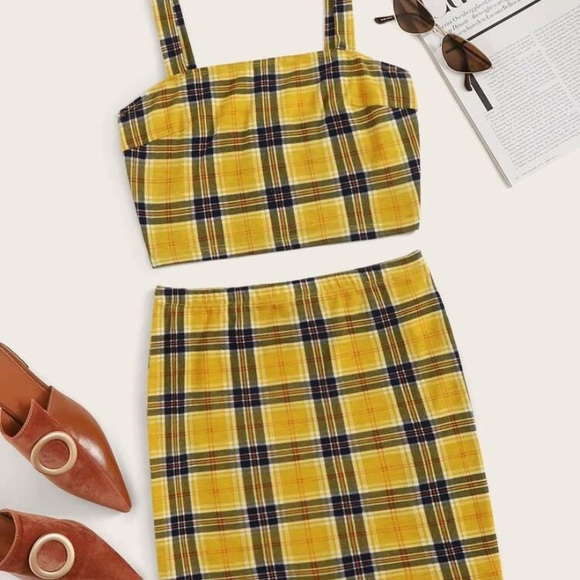 SHEIN Dresses & Skirts - Plaid Cropped Cami Tops & Mini Skirt Set
